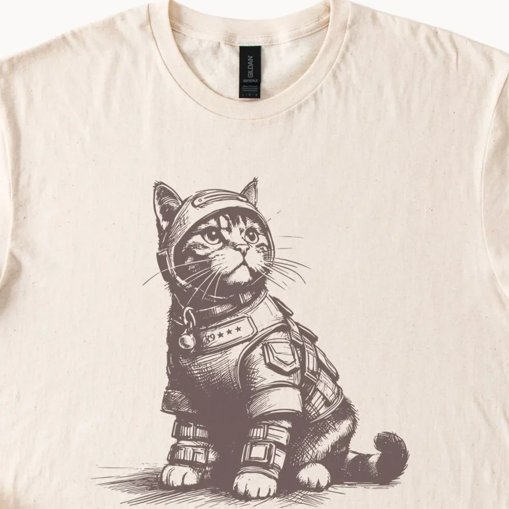 Space Cat T-Shirt Astronaut Kitten Tee Cosmic Feline Top - Picture 2 of 7